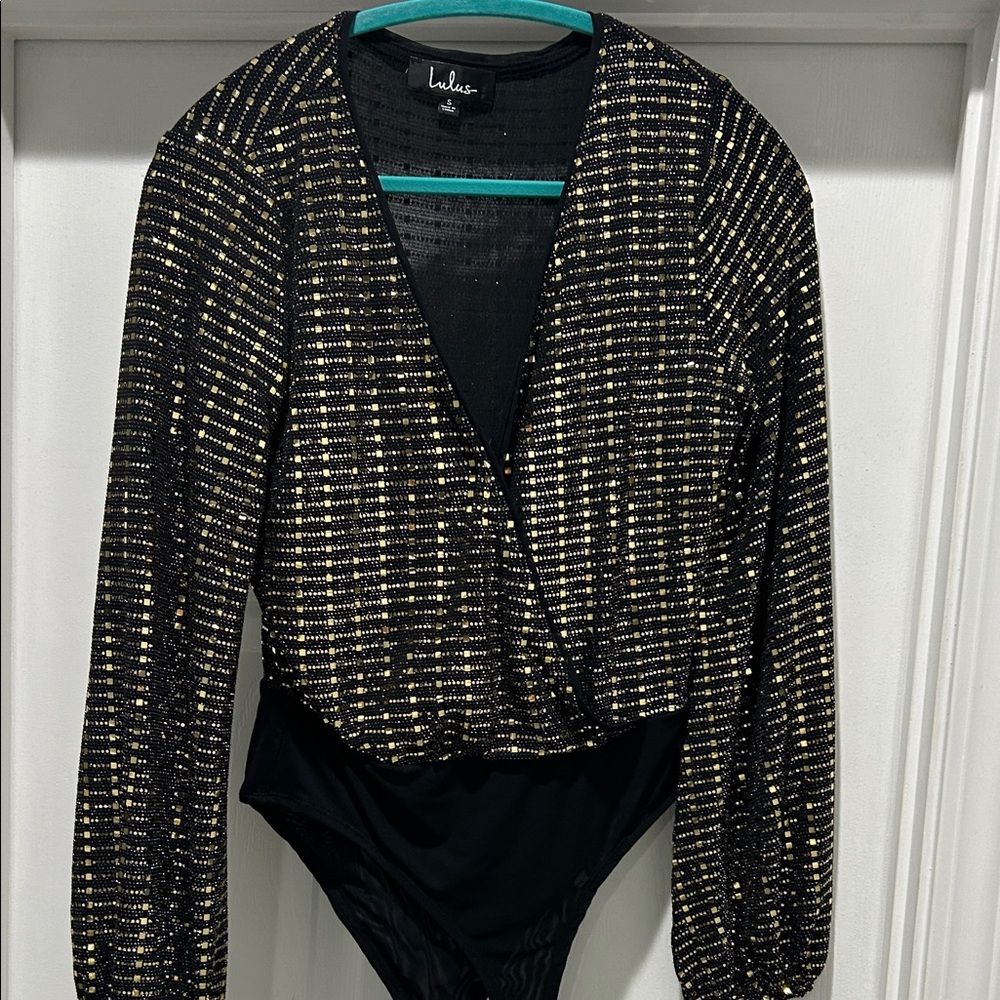 Lulu's Black and Gold Striped Bodysuit